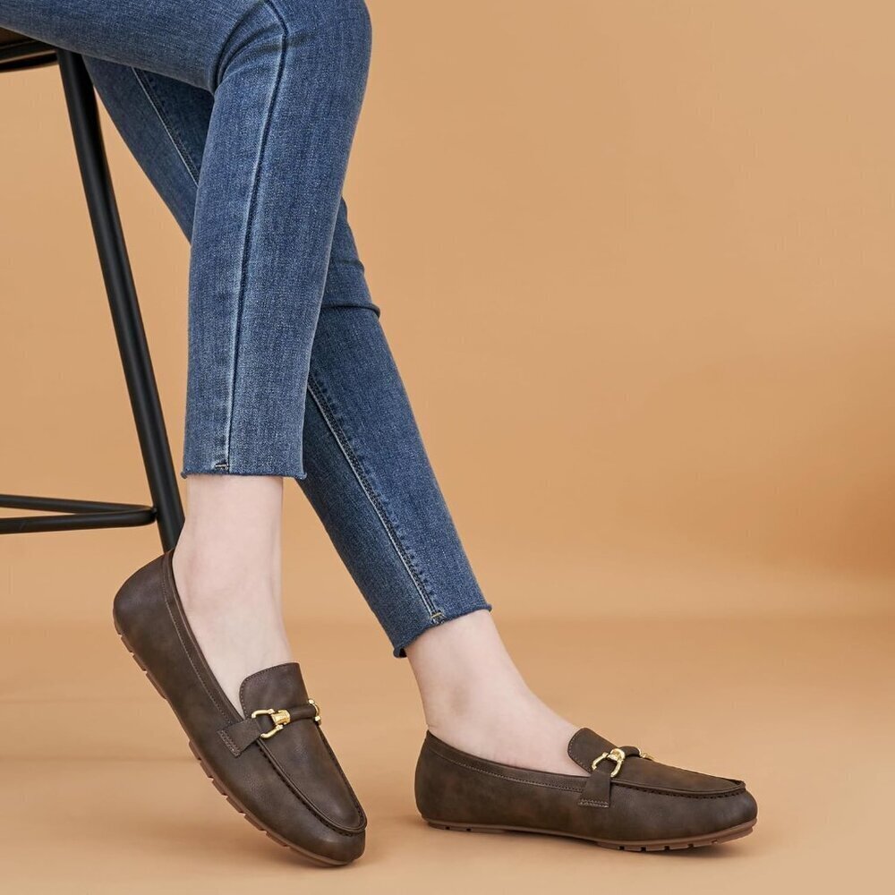 Women's Loafers Comfortable Slip On Business Work Flats Shoes Moccasins Brown - Picture 6 of 6